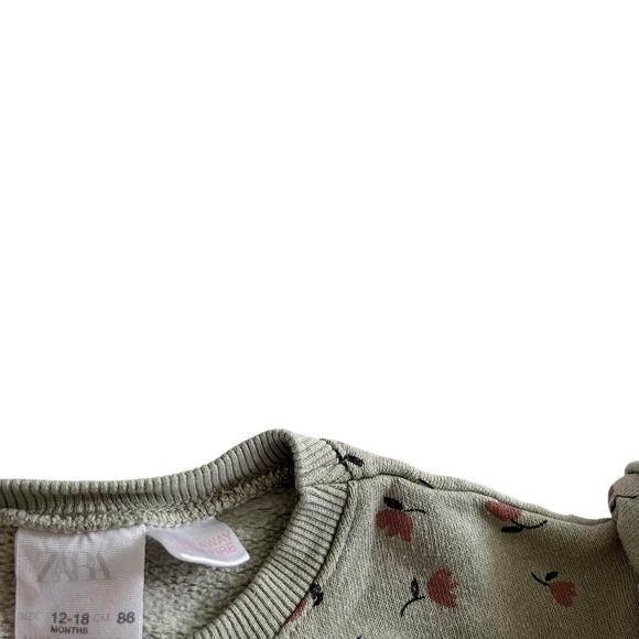 Zara Girls Light Green Ruffle Sleeve Floral Sweatshirt size 12-18 months - Picture 2 of 5
